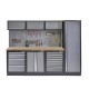 Werkstatt Set mit Hartholzplatte, Hoher Werkzeugschrank, Lochwand, 3 x Hängeschrank - 11 Schubladen - 264 x 46 x 200 cm