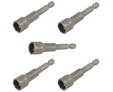 Bit Adapter Stecknuss 1/4" Sechskant Set 5 Stk. - 13 mm Schlüsselweite. Länge 65 mm - Nuss Adapter magnetisch für Akkuschrauber