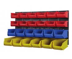 Set Metallwandhalterung mit 24 Kunststoff Lagerboxen - Wand Ablagesystem