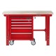 Werkbank 150 cm + Werkstattwagen ( Rot ) 5 Schubladen.