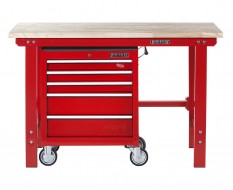Werkbank 150 cm + Werkstattwagen ( Rot ) 5 Schubladen.