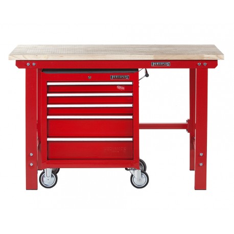 Werkbank 150 cm + Werkstattwagen ( Rot ) 5 Schubladen.