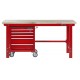 Werkbank 200 cm + Werkstattwagen ( Rot ) 5 Schubladen