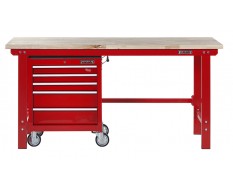 Werkbank 200 cm + Werkstattwagen ( Rot ) 5 Schubladen