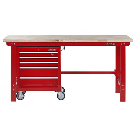 Werkbank 200 cm + Werkstattwagen ( Rot ) 5 Schubladen