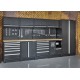 Komplette Werkstatteinrichtung Heavy duty mattschwarz, Werkbank mit Multiplexplatte, 12 Schubladen, 379,5 x 200 cm