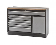 Werkzeugschrank / Werkbank aus Metall mit 7 Schubladen und einer Scharniertür mit Hartholzplatte 136 x 46 x 91 cm