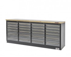 Profi Werkbank - Montagetisch 215 x 70 x 95 cm. mit 24 Schubladen und Hartholzplatte