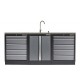 Werkstatt Set mit Metallarbeitsplatte, Waschbecken  - 10 Schubladen - Werkstatteinrichtung - 204 x 46 x 94,6 cm