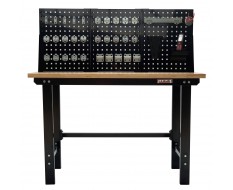Werkbank Set - Werkbank 150 cm schwarz + Lochwand inkl. Werkzeughaken