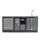 Werkbank Set mit Metallarbeitsplatte, Waschbecken  - 8 Schubladen - Werkstatteinrichtung - 204 x 46 x 94,6 cm