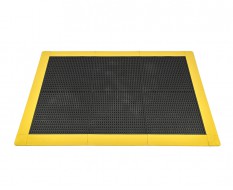 Anti-Rutsch-Klickfliesen - PVC Werkstattmatte - Anti-Ermüdungsmatte, Farbe schwarz/gelb, Maße 136 x 96 x 1,2 cm.