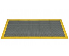 Anti-Rutsch-Klickfliesen - PVC Werkstattmatte - Anti-Ermüdungsmatte, Farbe grau/gelb, Maße 216 x 96 x 1,2 cm.