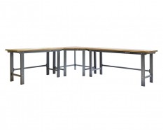 Übereck Werkbank 310 cm x 260 cm grau mit Hartholzplatte - Eck Werkbank - Werkbank über eck -  Werkstatteinrichtung,
