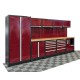 Komplette Werkstatteinrichtung Heavy duty rot, Werkbank mit Hartholzplatte, 12 Schubladen, 379,5 x 200 cm