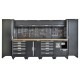 Werkzeugschrank Set - 392 cm Wandlänge, Hohe Schränke, 14 Schubladen, Mülleimer, Hängeschrank  - Mattschwarz - 392x61x200 cm