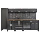 Werkzeugschrank Set mit 2 Türen - 332 cm Wandlänge, 14 Schubladen, Hängeschrank  - Mattschwarz - 332x61x200 cm