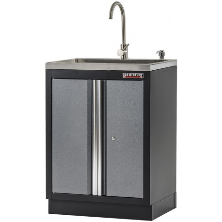 Werkzeugschrank aus Metall mit 2 Türen und Waschbecken aus Edelstahl 68 x 46 x 95 cm