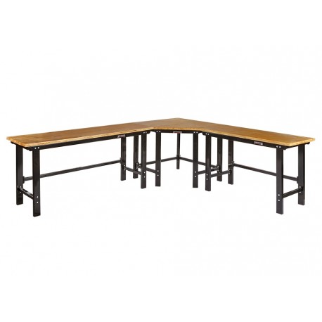 Übereck Werkbank 310 cm x 260 cmschwarz mit Hartholzplatte - Eck Werkbank - Werkbank über eck -  Schenkel Werkbank