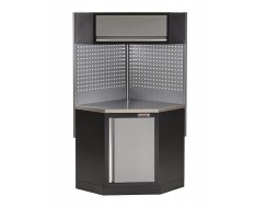 Eck Werkbank mit Werkstattschrank,Hängeschrank und Lochwand - Metallbeschichtung  - Werkbank Ecklösung - Werkstatteinrichtung